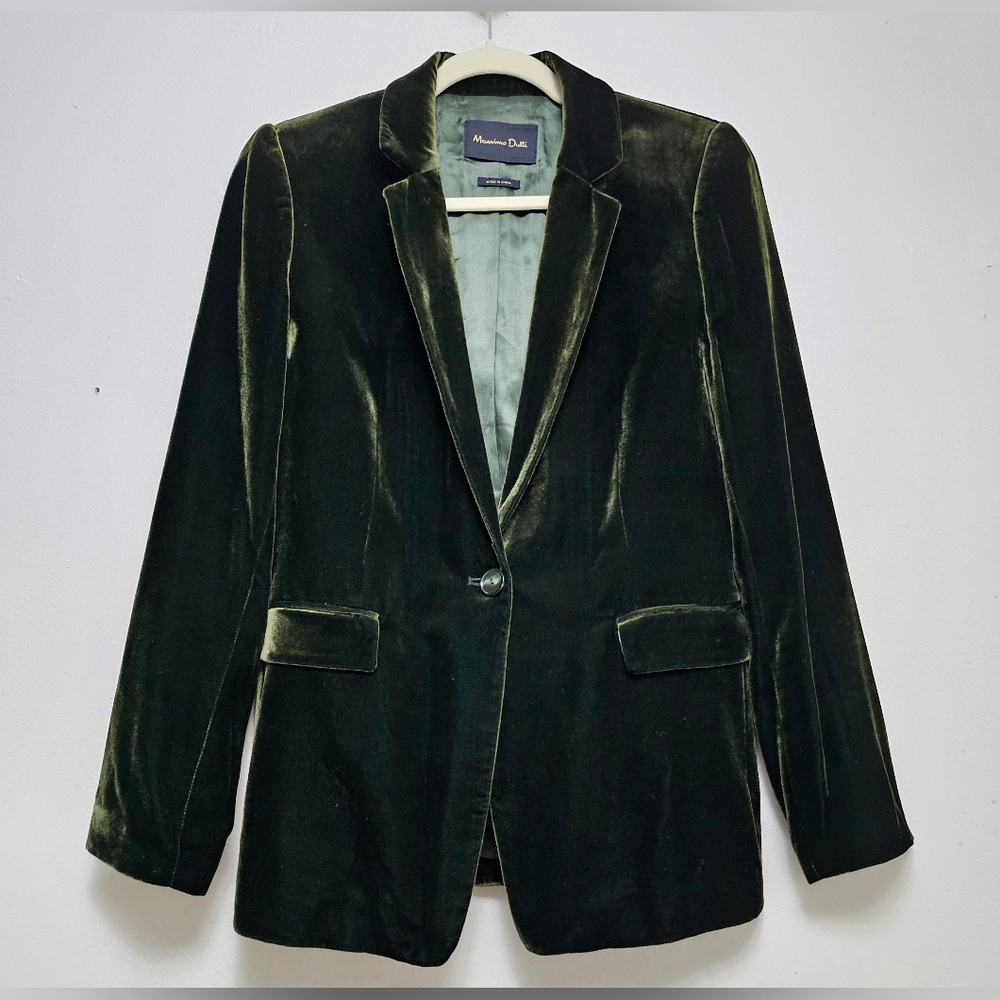 EUC Massimo Dutti Green Silk Velvet Blazer Sz 6